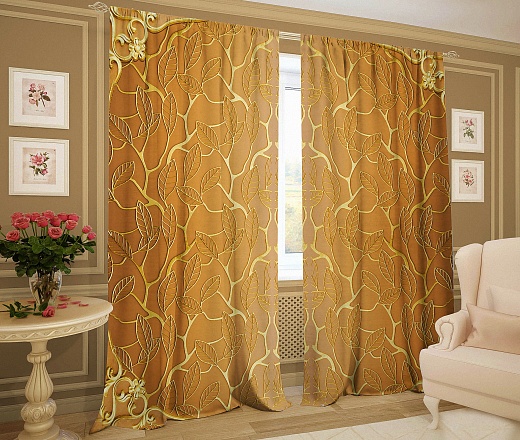 Классические шторы Шторы с золотым рисунком Золото жаккард Орнамент